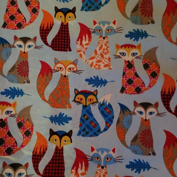 Bright Colorful Foxes Fabric 1 Yard by 44" wide - Picture 2 of 3